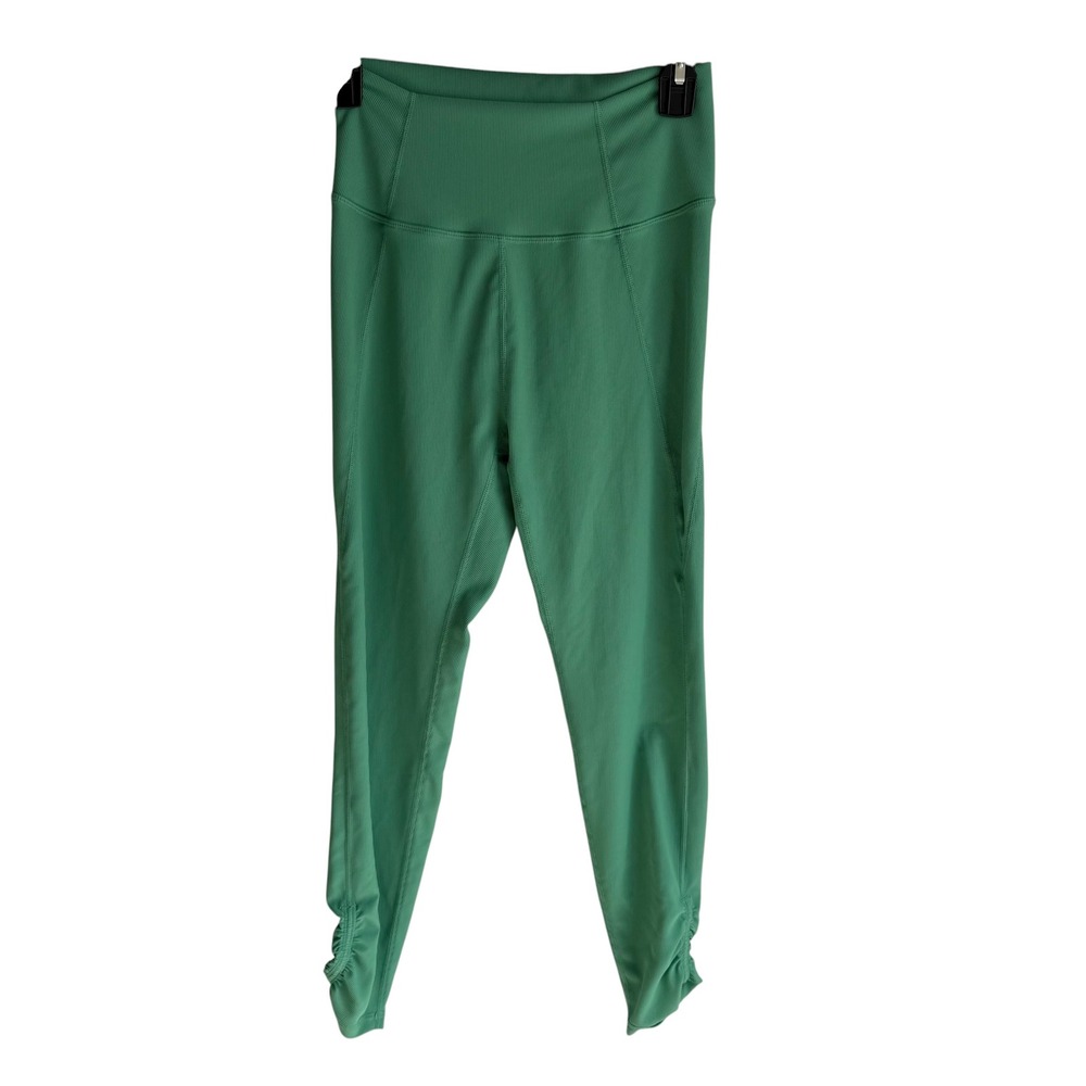 WILO THE LABEL Green High Waist Ruched Ladies Ribbed Leggings, M